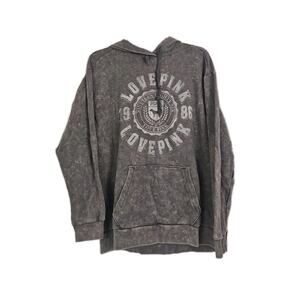 Victoria’s Secret PINK Dark Gray Distressed Bleached Hooded Sweatshirt Womens M